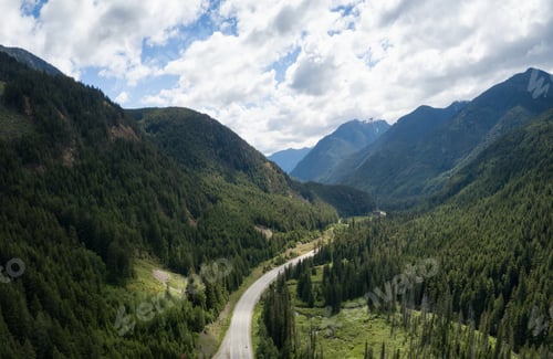Preview: Scenic Road in Canadian Mountain Landscape. Aerial View. Nature Background