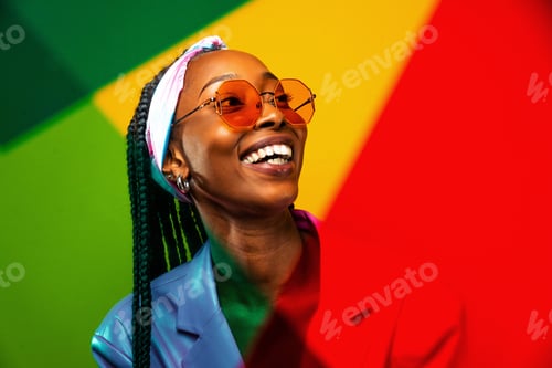 Preview: Beautiful afro woman with pigtails and stylish clothes