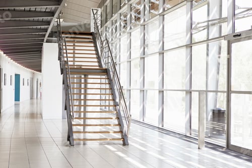 Preview: Modern interior of business with glass walls and staircase
