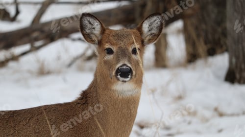 Preview: White-tailed deer (Odocoileus virginianus) in a snowy forest landscape
