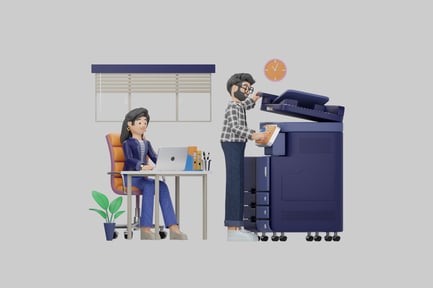 Visualização: Cena de escritório com personagens