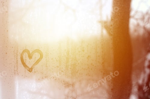 Preview: The heart is painted on the misted glass in the winter