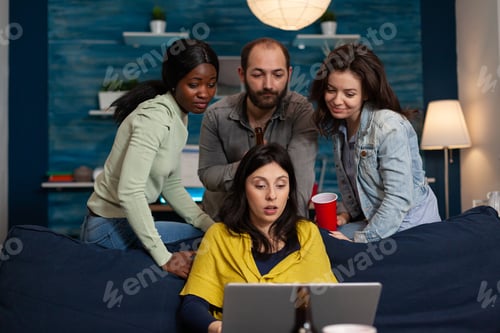 Preview: Happy friends having fun drinking beer talking on video call