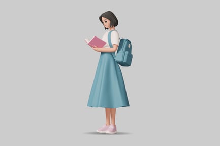 Preview: Young woman in casual attire with a book.