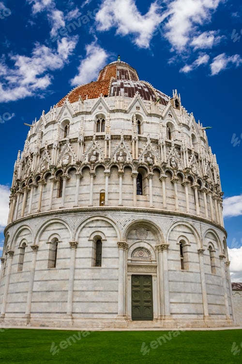 Preview: Ancient monuments in Pisa on green glade