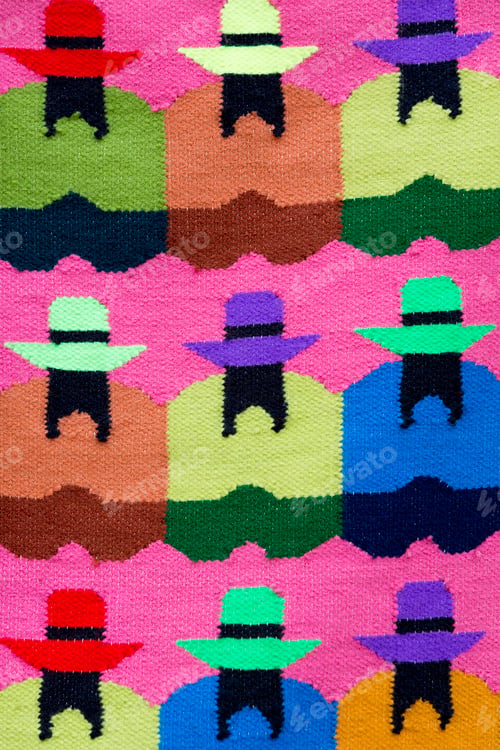 Preview: Indian Native Fashion and colored rug background, Peru