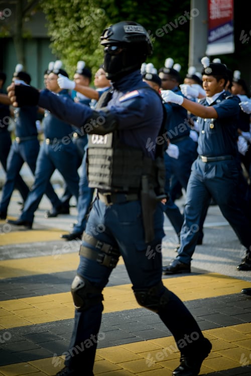 Preview: police team during parade on independence day