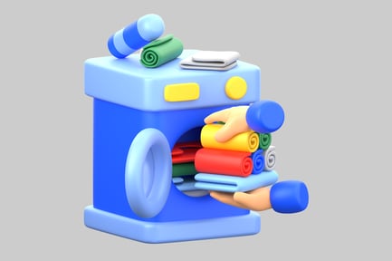 Visualização: Máquina de lavar roupa de desenhos animados com toalhas