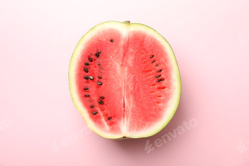 Preview: Half of fresh watermelon on pink background. Summer fruit