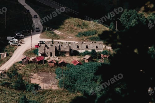 Preview: Aerial view of cottages in the area of Cheile Valisoarei Romania