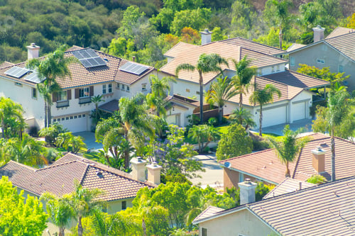 Preview: Aerial view of a small resort town on a sunny day