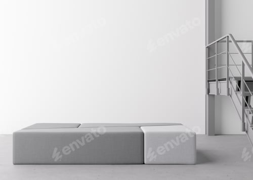 Preview: Empty white wall in modern art gallery. Mock up interior in minimalist style. Free, copy space