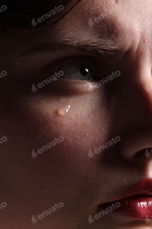 Preview: Closeup view of sad young woman crying