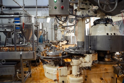Preview: Canned fish on a conveyor belt in a food processing factory