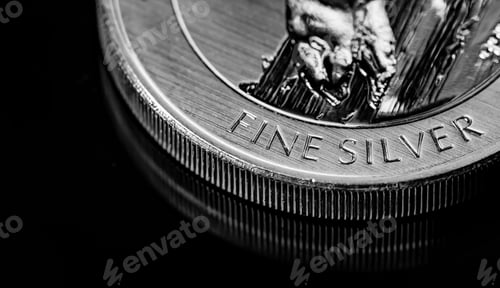 Preview: Closeup of Silver Bullion Coin on a black mirror background