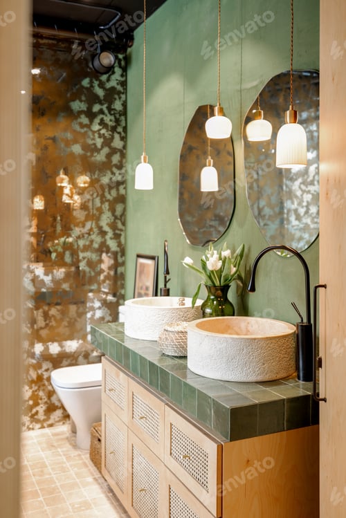 Preview: Bathroom interior in natural boho style
