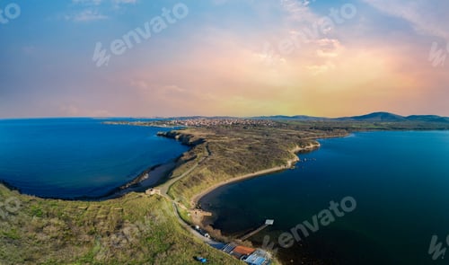 Preview: Panorama of the view from a height on the coast washed by the Black sky in Bulgaria