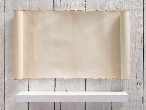 Preview: white shelf on wooden wall