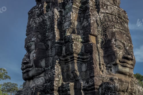 Preview: Beautiful shot of the Bayon Temple at Angkor Wat temple complex in Cambodia