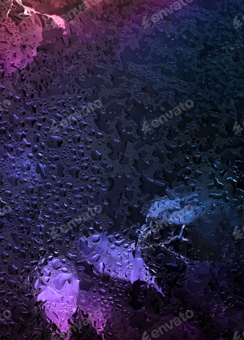 Preview: drops on glass neon color leaves abstraction