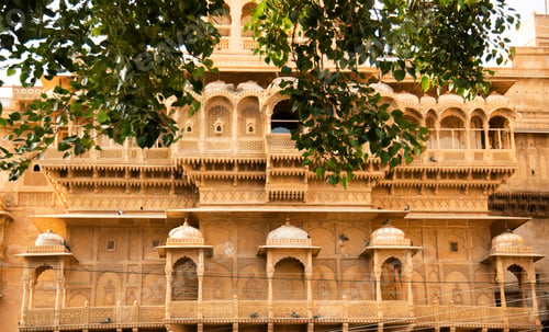 Preview: The beautiful historical building made of golden limestone in Jaisalmer, Rajasthan, India