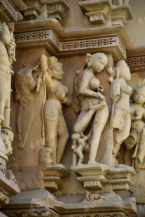 Preview: Stone carving sculptures Javari Temple, Khajuraho, a UNESCO world Heritage site, India.