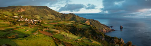 Preview: Aerial view of rural fields in coastal landscape