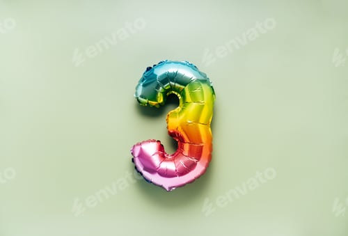 Preview: Colorful balloon number 3 on light green background