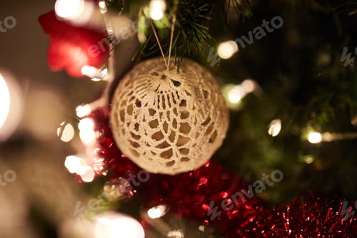 Preview: Christmas Ball On Christmas Tree with lights in a background