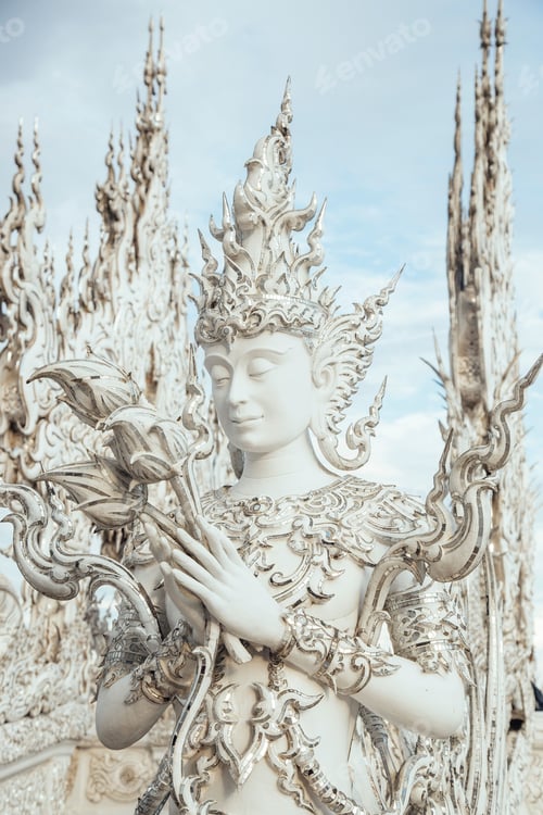 Preview: Ornate white statue at Wat Rong Khun, Thailand.