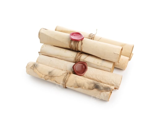 Preview: Old rolled paper scrolls isolated on white