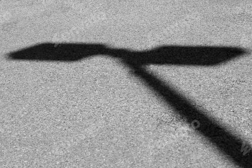 Preview: Shadow Of Light Pole On Asphalt - Black And White Photograph Of An Exterior Light Pole Shadow On