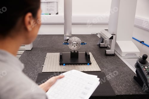 Preview: Female Engineer Uses CMM Coordinate Measuring Machine In Factory