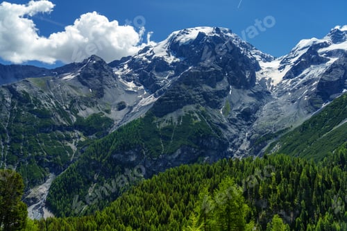 Preview: Mountain landscape along the road to Stelvio pass at summer. Glacier