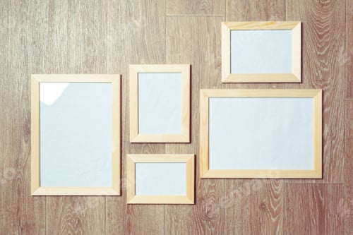Preview: photo frames on the wooden wall