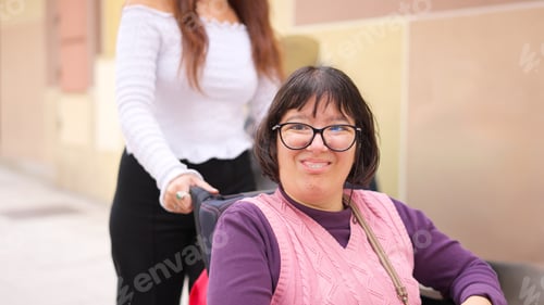 Preview: Smiling Woman Enjoying Sunny Day Walk with Friend