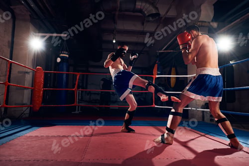 Preview: Boxers training kickboxing in the ring at the health club