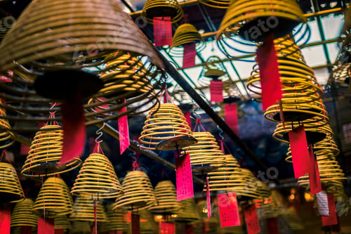 Preview: Incense coils at Man Mo Temple, Sheung Wan, Hong Kong Island, Hong Kong, China