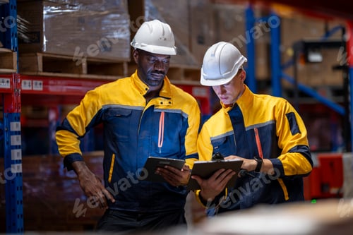 Preview: A team of engineers inspects the warehouse in a large storage warehouse.
