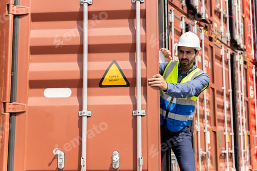 Preview: male engineers in a container shipping company