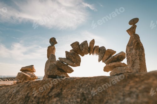 Preview: Low angle shot of beautiful rock formations under the beautiful bright sky
