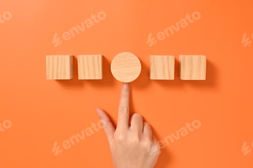 Preview: Hand with wooden cubes mock up on abstract background, Copy space, Wooden blocks with copy space for