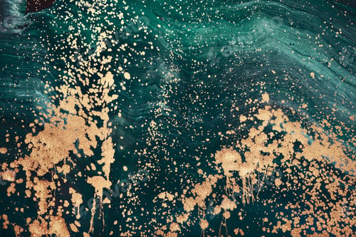 Preview: Fluid Art acrylic paints. Abstract mixing green paint waves. Liquid golden flows splashes.