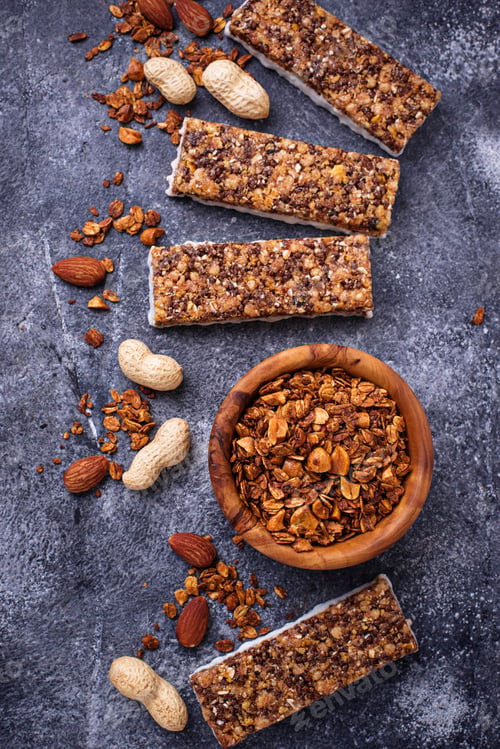 Preview: Homemade granola bars with nuts.
