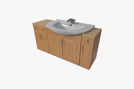Preview: Bathroom vanity with open cabinet doors