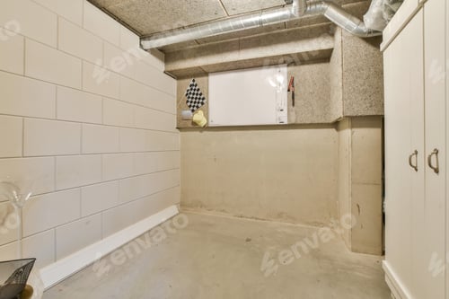 Preview: Modern Room with Concrete Walls and White Cabinet