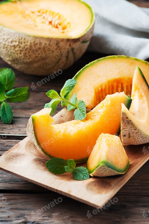 Preview: Fresh sweet orange melon and green mint