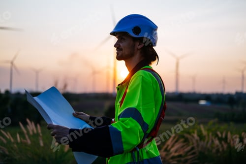 Preview: Engineers technicians working with teamwork at wind turbine field