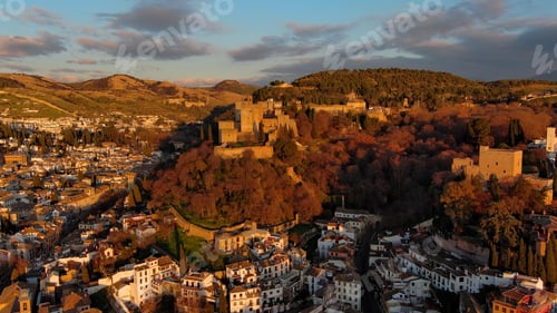 Preview: Aerial view of the Alhambra palace and fortress in Granada, Andalusia, in Spain