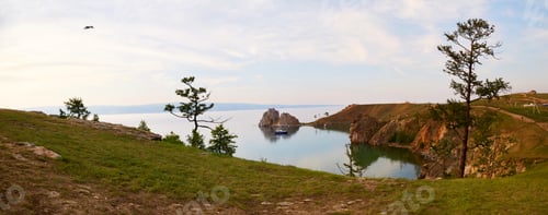 Preview: Panoramic view of Khuzhir Bay and Cape Shamanka on a summer evening.
